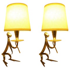Antique Art Deco Pair of Monkey Sculpture Table Lamps by Hagenauer, Austria  1920´s