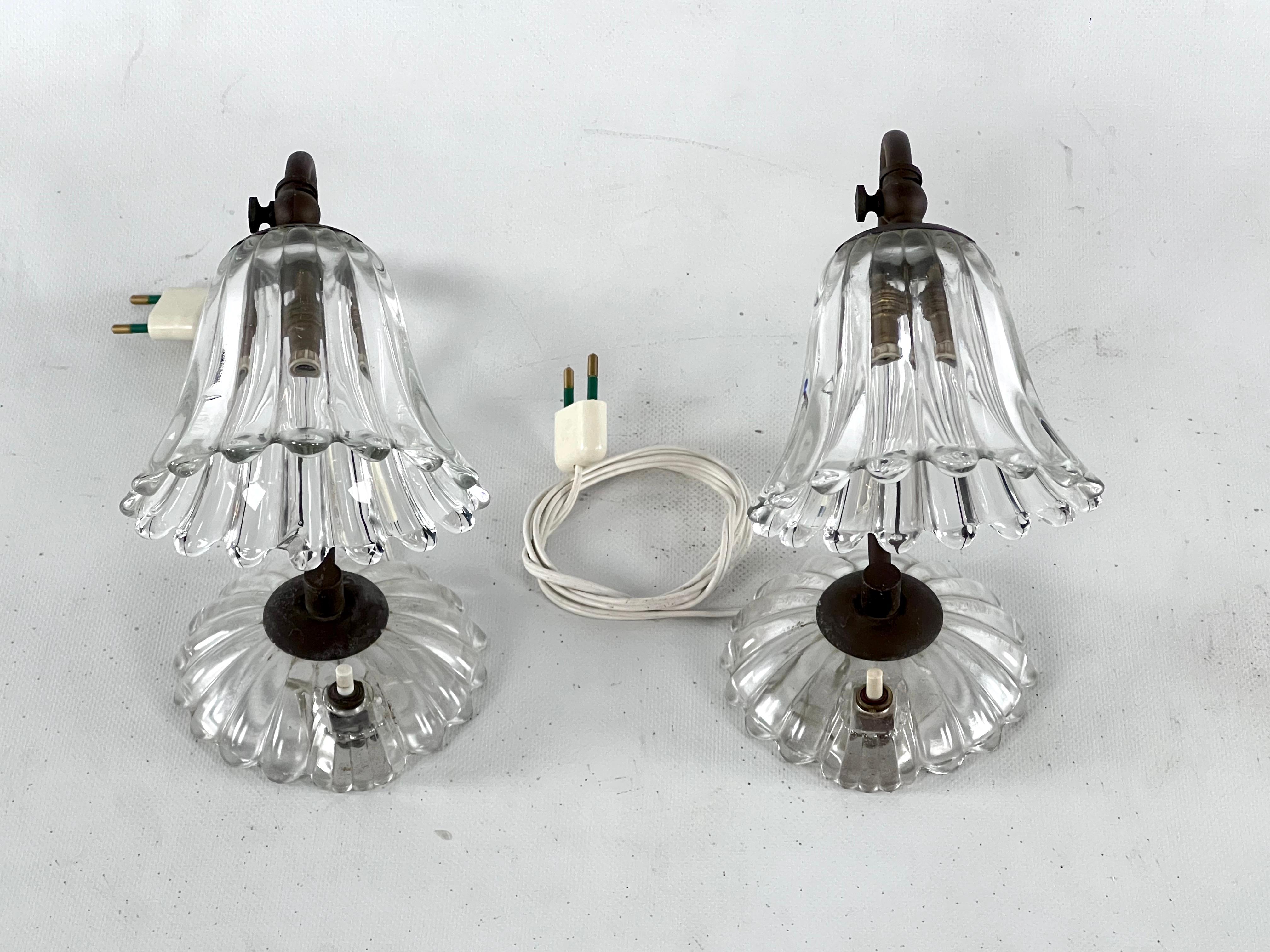 Art Deco, Pair of Murano Glass Table Lamps by Barovier, Italy, 1940s 2