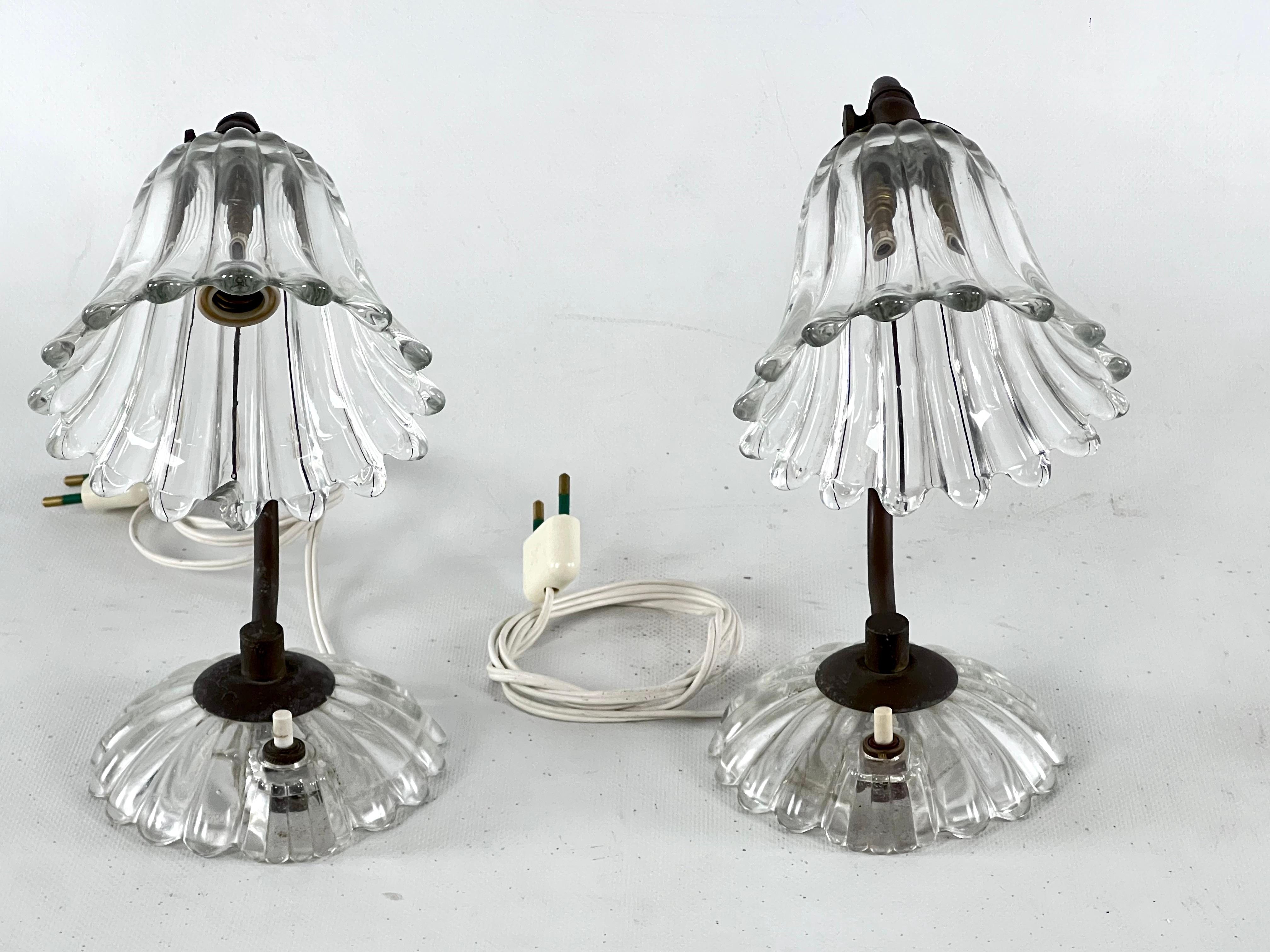 Art Deco, Pair of Murano Glass Table Lamps by Barovier, Italy, 1940s 3