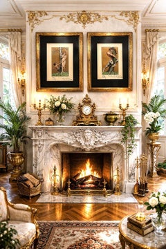 Art Deco Pair of Mythological Gouache Paintings, Pan & Nymph, Klimt-Era 1918