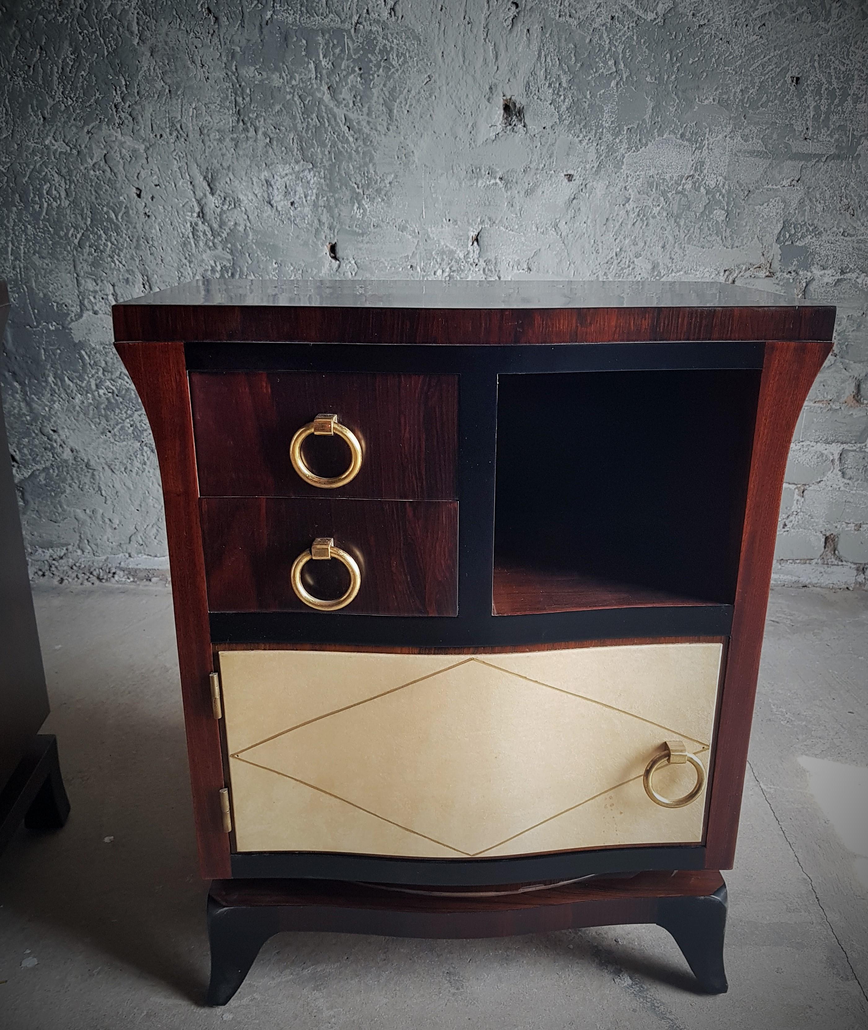 Art Deco Pair of Night Stands Parchment Style Jean Pascaud, France 1935 For Sale 4