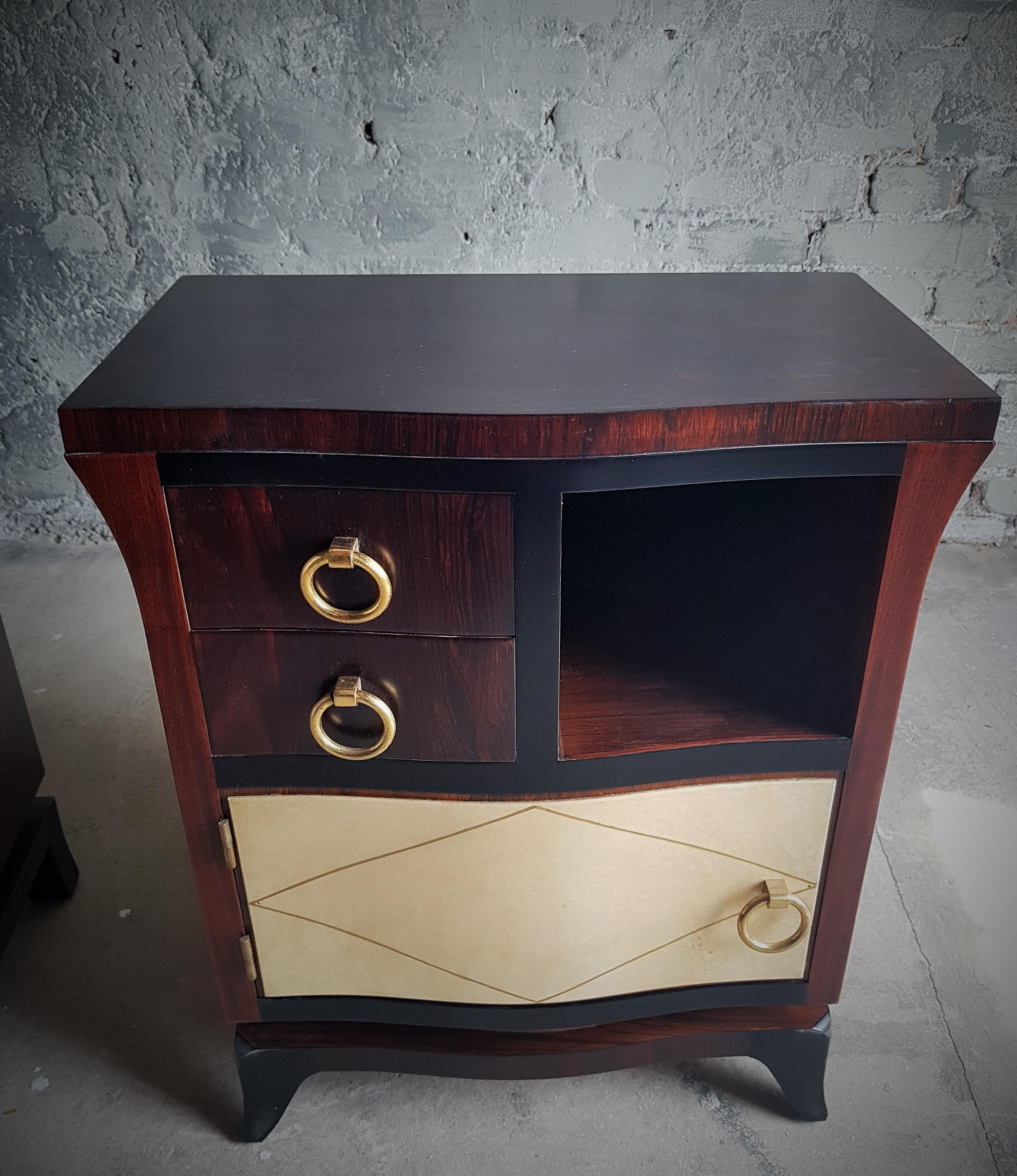 Art Deco Pair of Night Stands Parchment Style Jean Pascaud, France 1935 For Sale 5