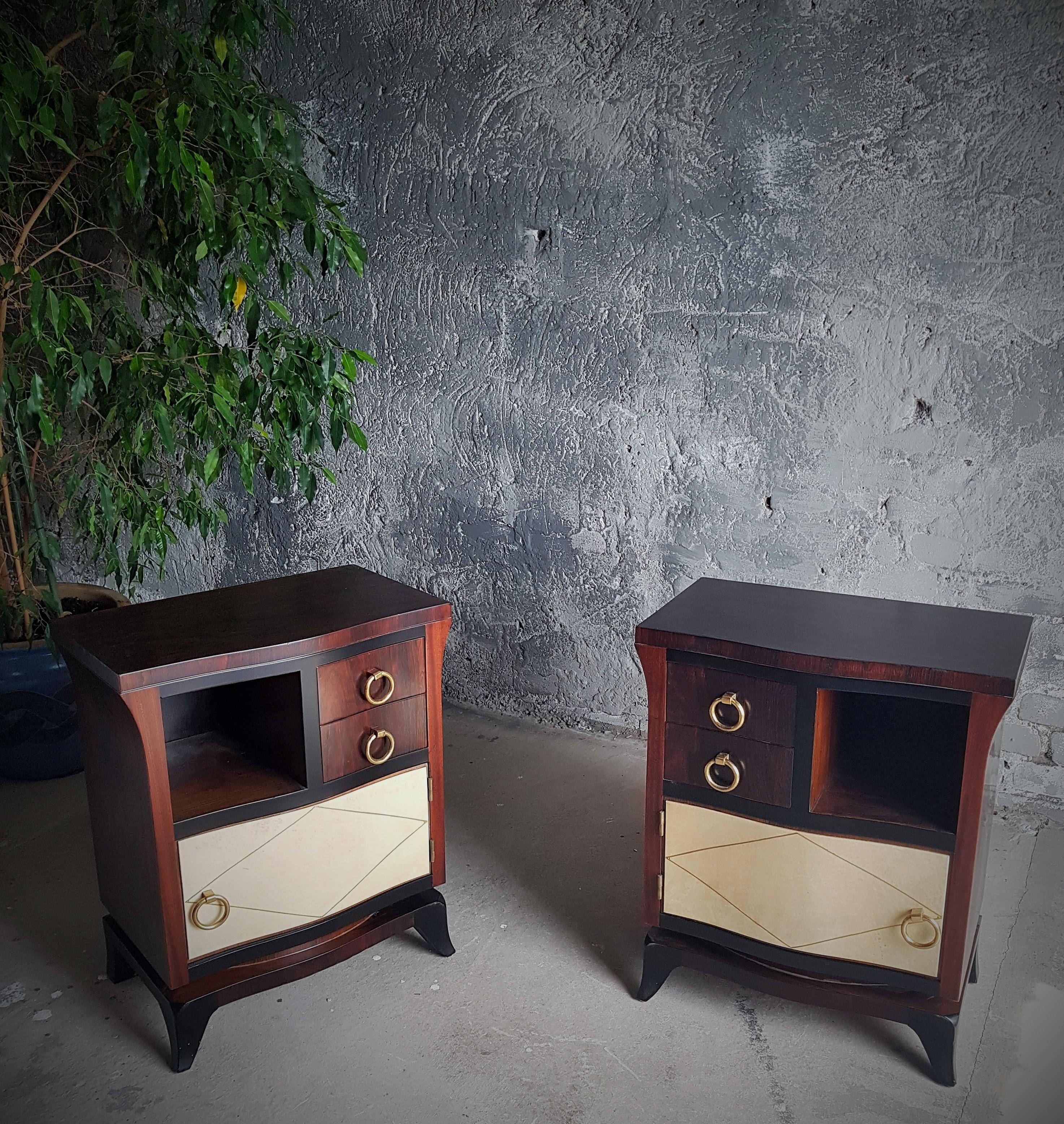 French Art Deco Pair of Night Stands Parchment Style Jean Pascaud, France 1935 For Sale