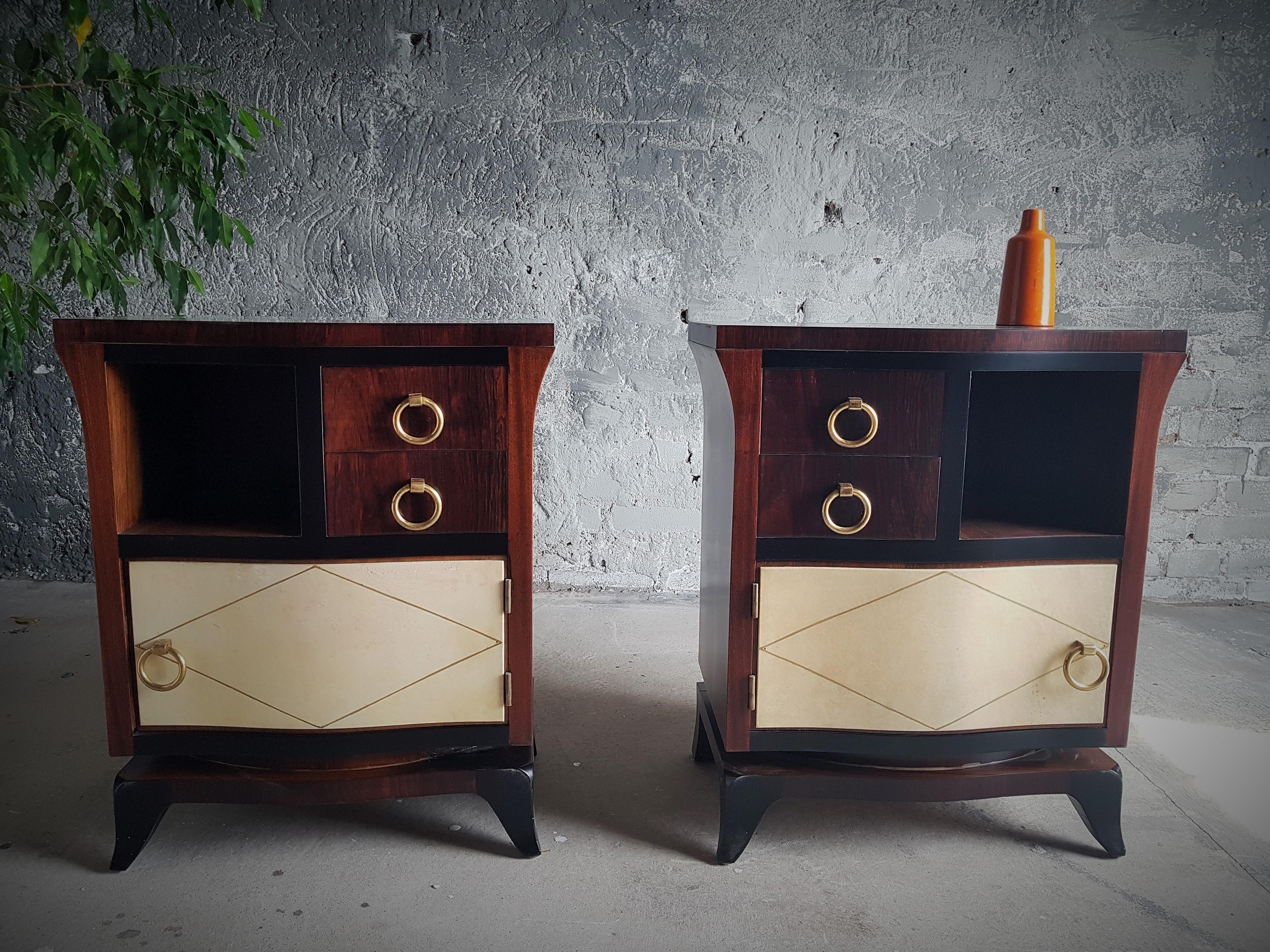 Art Deco Pair of Night Stands Parchment Style Jean Pascaud, France 1935 In Good Condition For Sale In Saarbruecken, DE