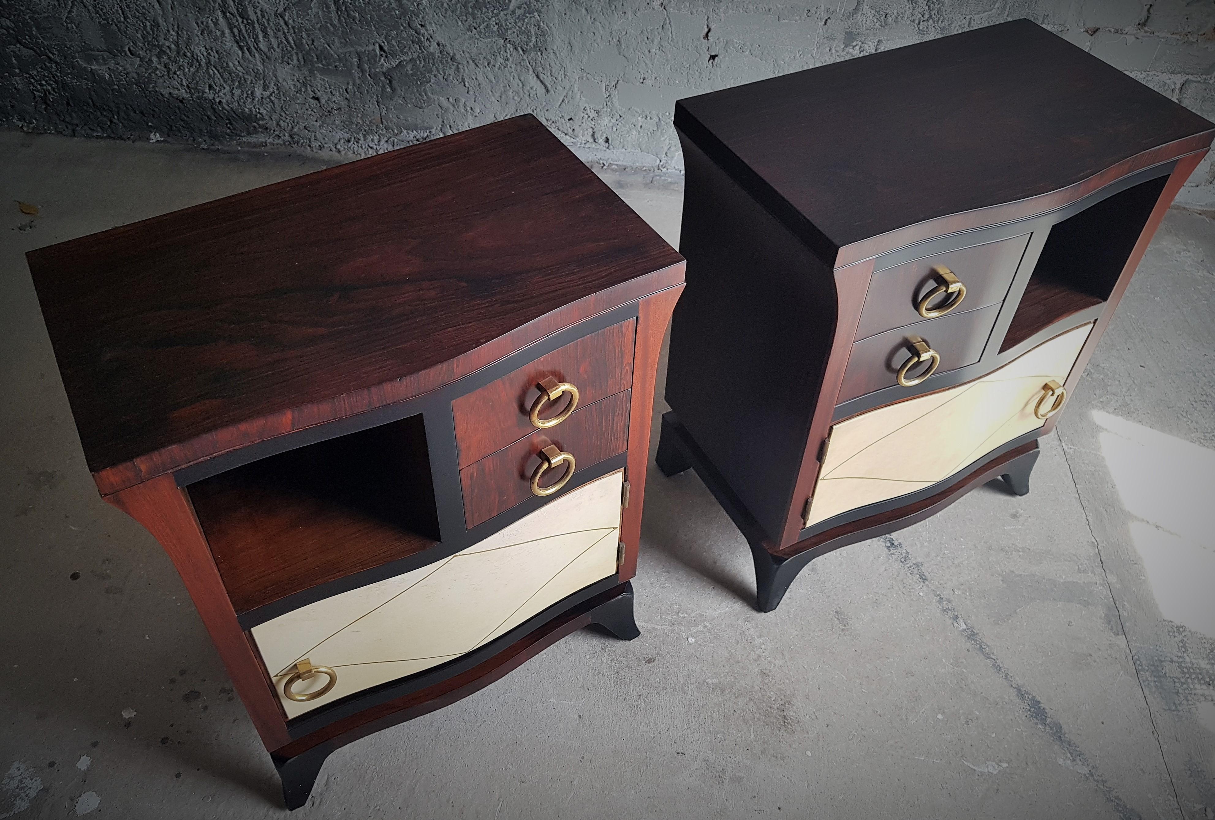 Art Deco Pair of Night Stands Parchment Style Jean Pascaud, France 1935 For Sale 1