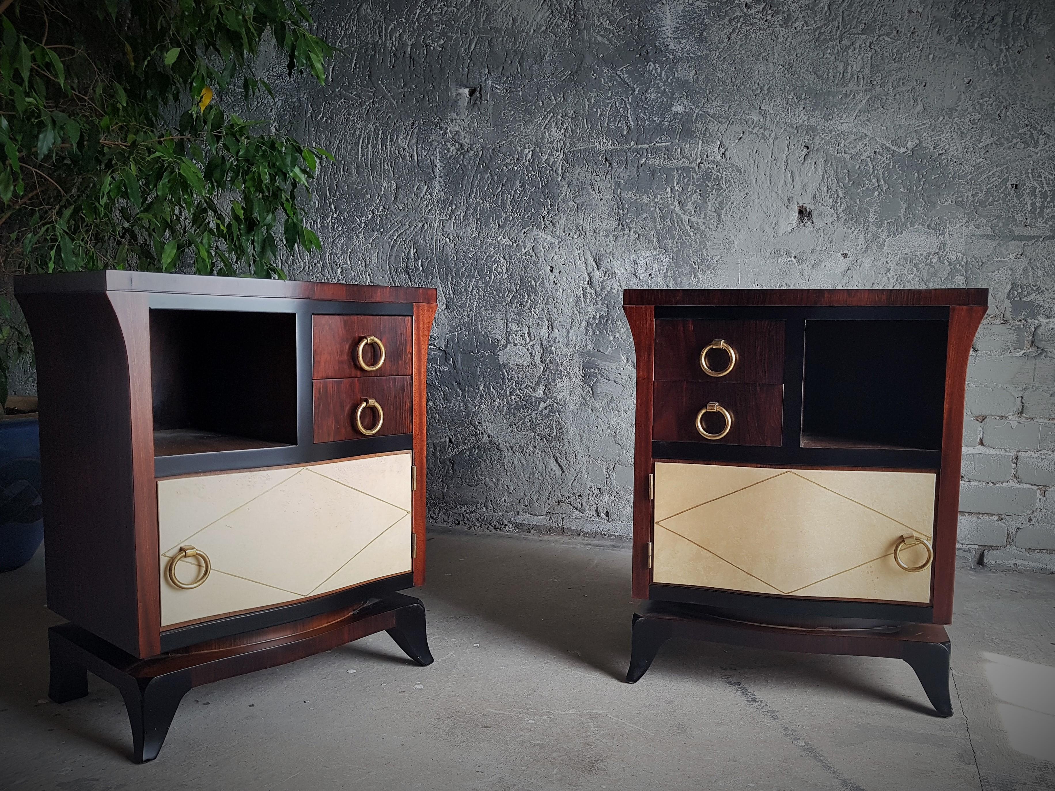 Art Deco Pair of Night Stands Parchment Style Jean Pascaud, France 1935 For Sale 2
