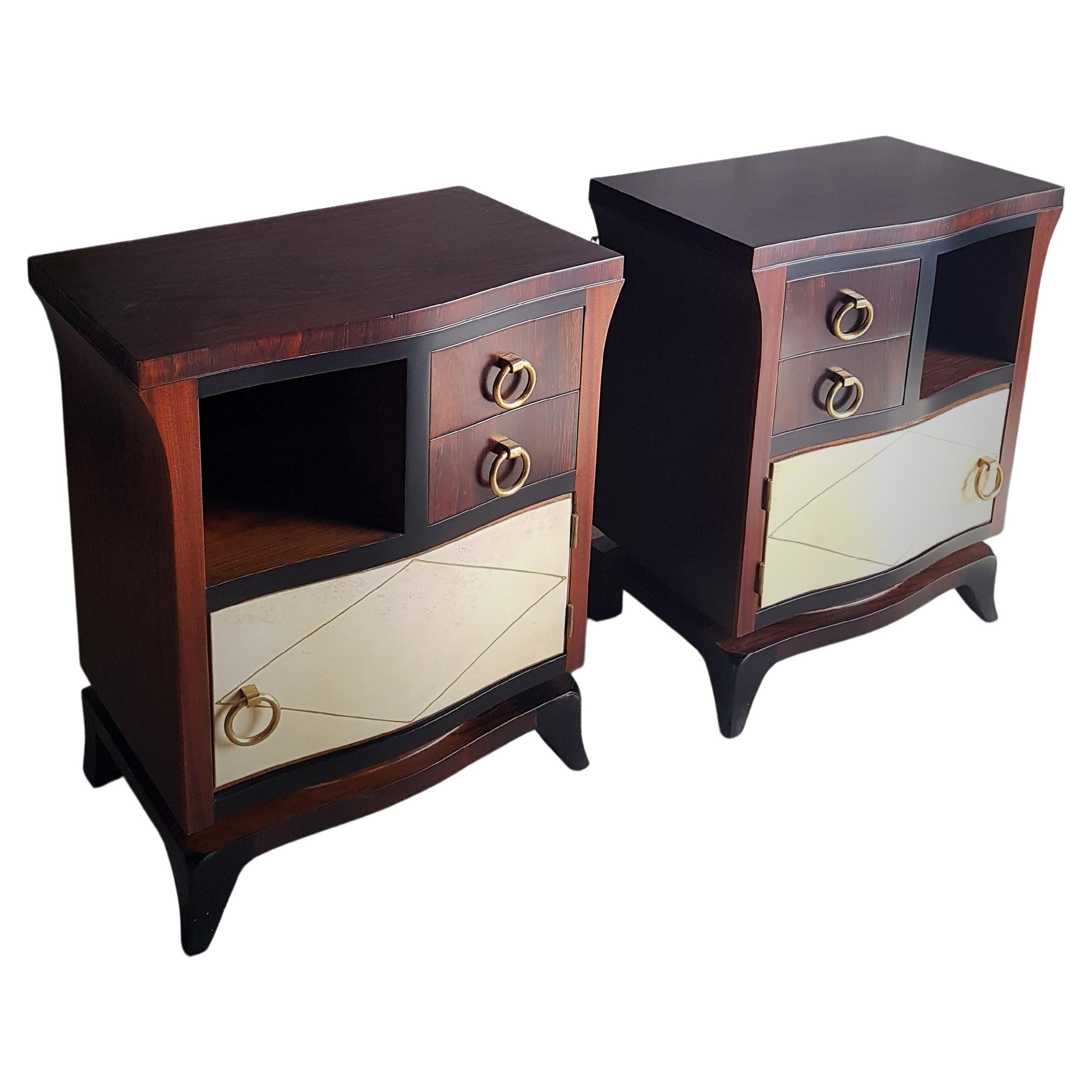 Art Deco Pair of Night Stands Parchment Style Jean Pascaud, France 1935 For Sale