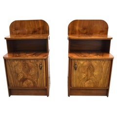 Art Deco Pair of Nightstands, Bedside Table Cabinets in Walnut, England, c1930