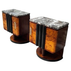 Art deco pair of nightstands wood and black marble, Italy, 1930s fine restored