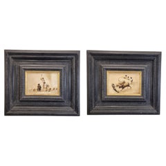 Art Deco pair of Oil on panel “Basque Customs”, C. Vidaime Spain