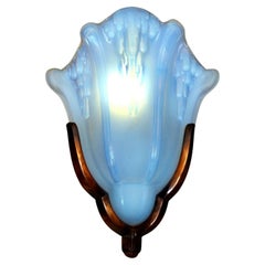 Art Deco Pair Of Opalescent Glass Wall Lights by Ezan, French, c1930