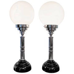 Art Deco Pair of Original Globe Table Lamps with Bakelite