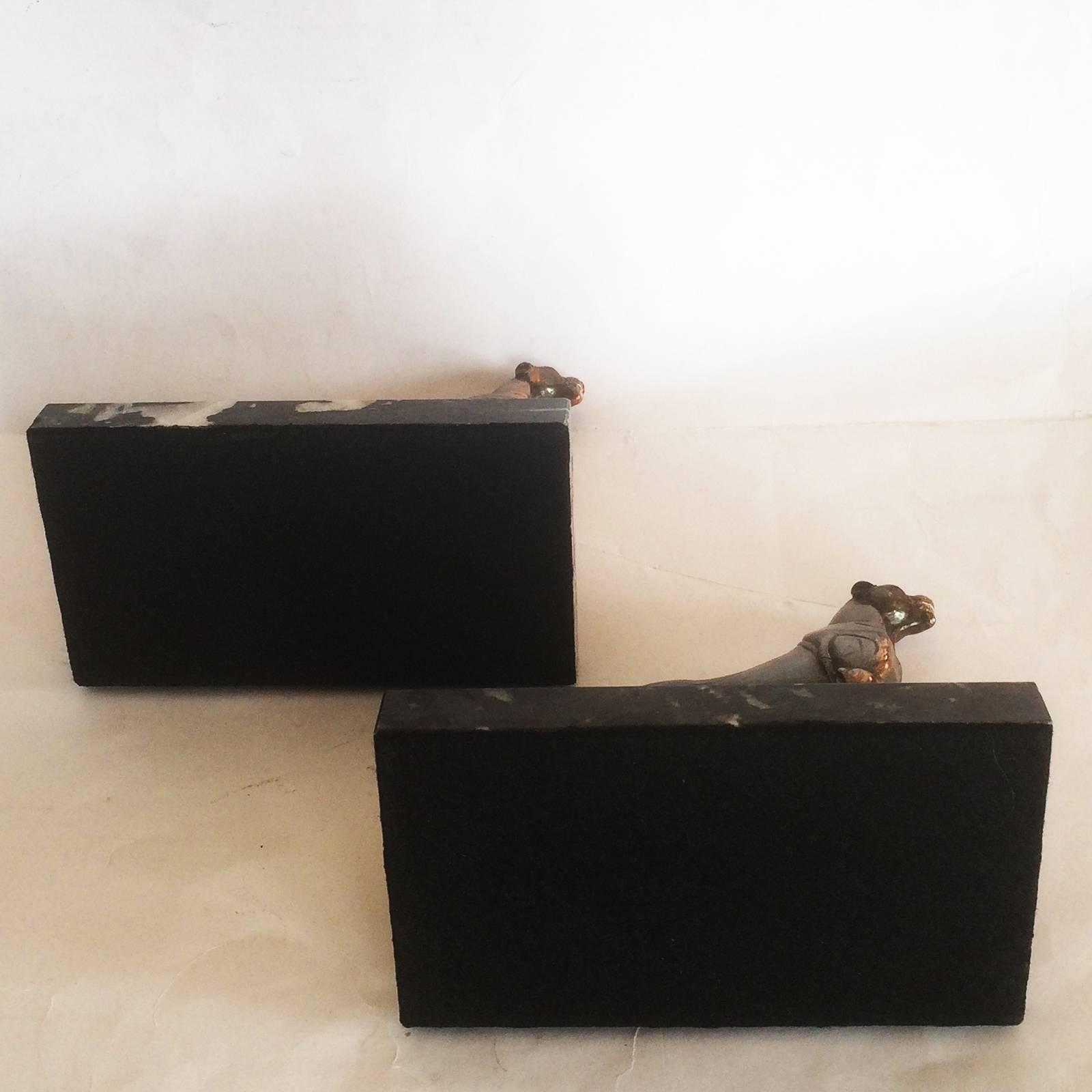Early 20th Century Art Deco Pair of Panther Bookends by Frecourt