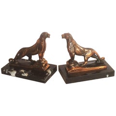 Art Deco Pair of Panther Bookends by Frecourt
