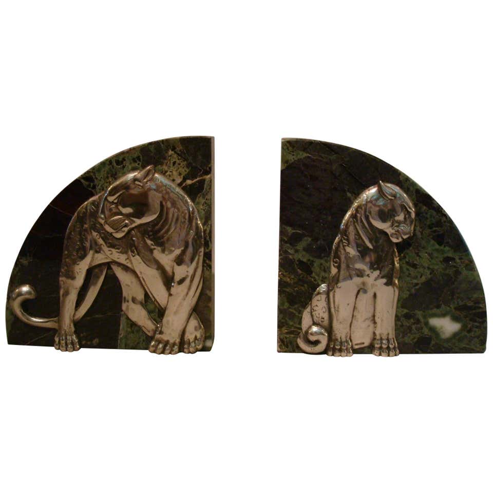 Art Deco Silvered Bronze Rabbit Bookends, Edouard-Marcel Sandoz at 1stDibs