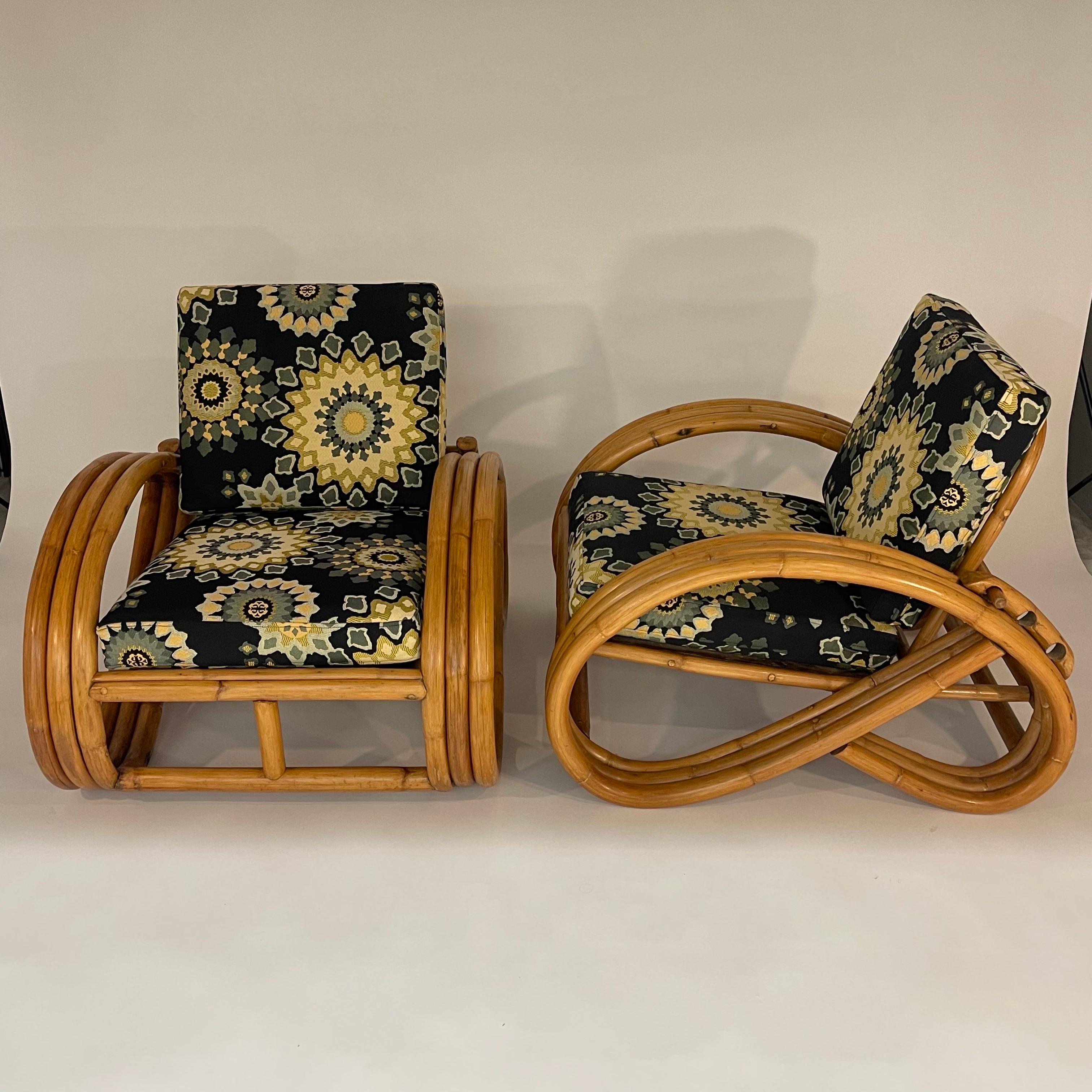 Fabric Art Deco Pair of Paul Frankl Style Pretzel Club or Lounge Chairs, USA, 1940s For Sale