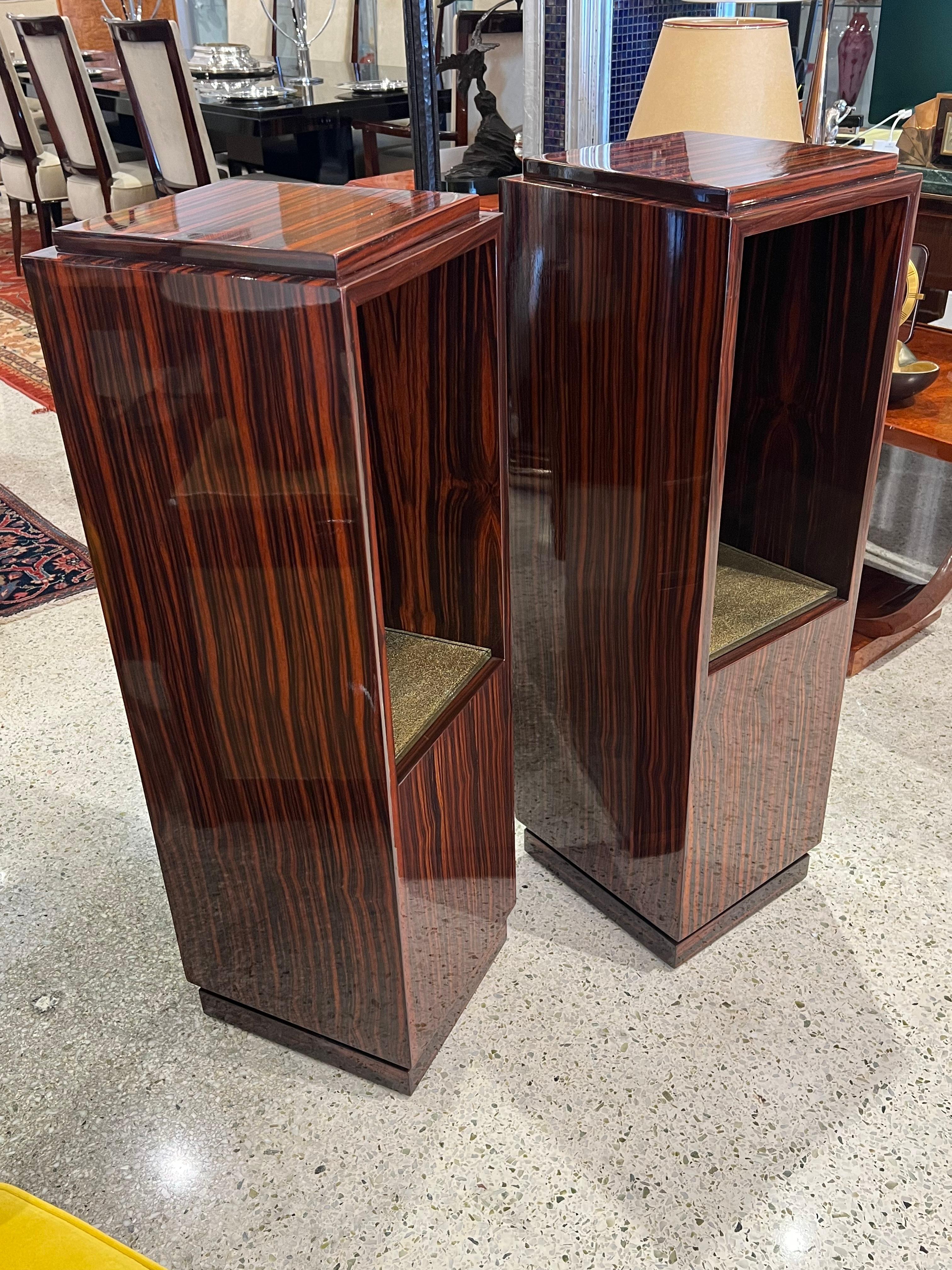 A very stylish pair of Pedestals/Columns in Makassar Wood.