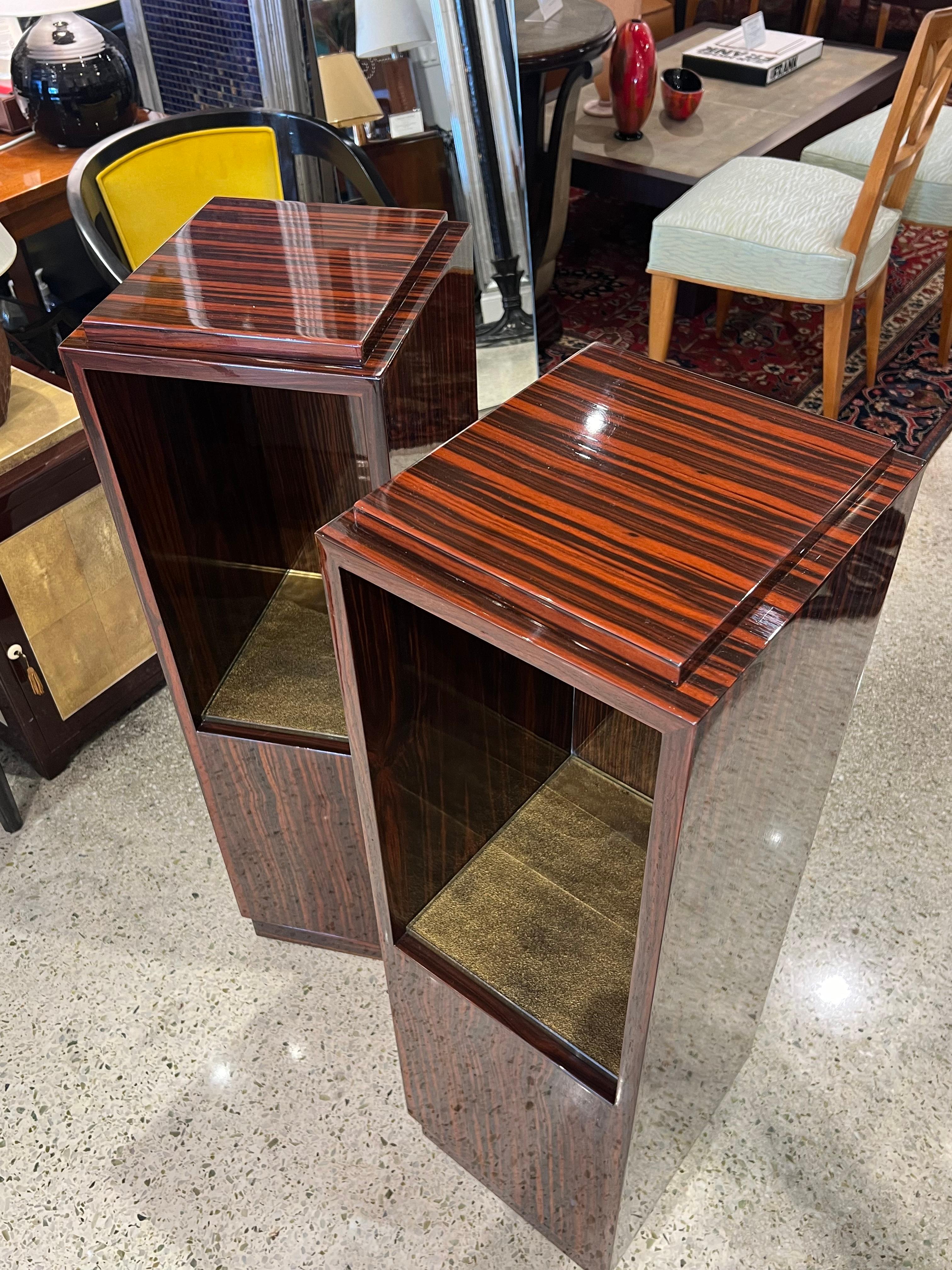 French Art Deco Pair of Pedestals in Makassar Wood