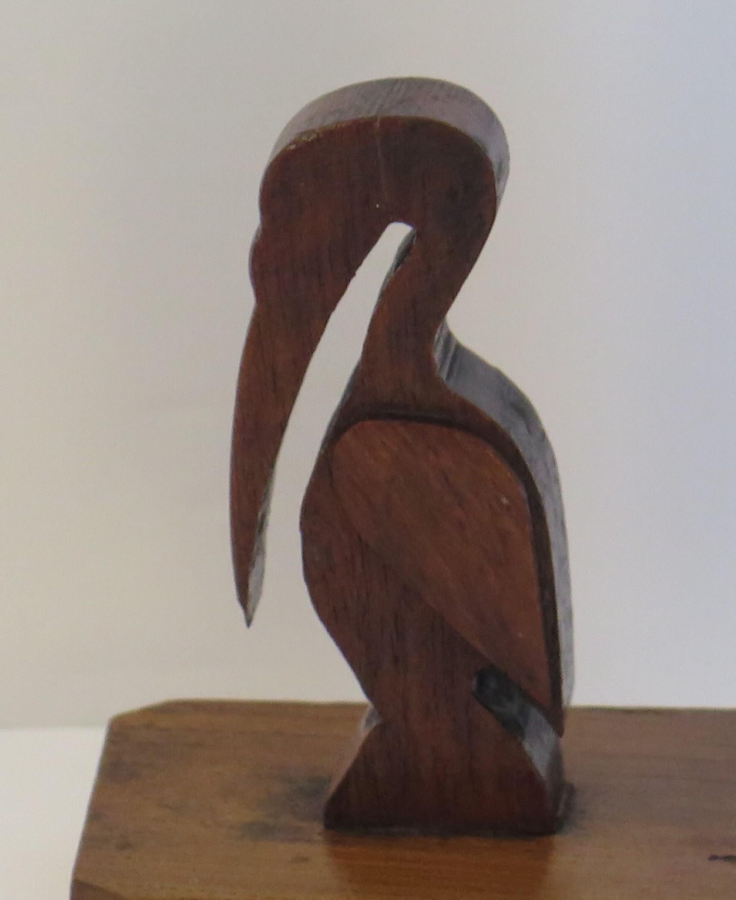 Art Deco Pair of Pelican Figure Bookends in Hand Carved Woods, circa 1930 For Sale 4