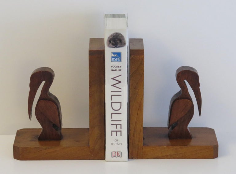 Art Deco Pair of Pelican Figure Bookends in Hand Carved Woods, circa ...