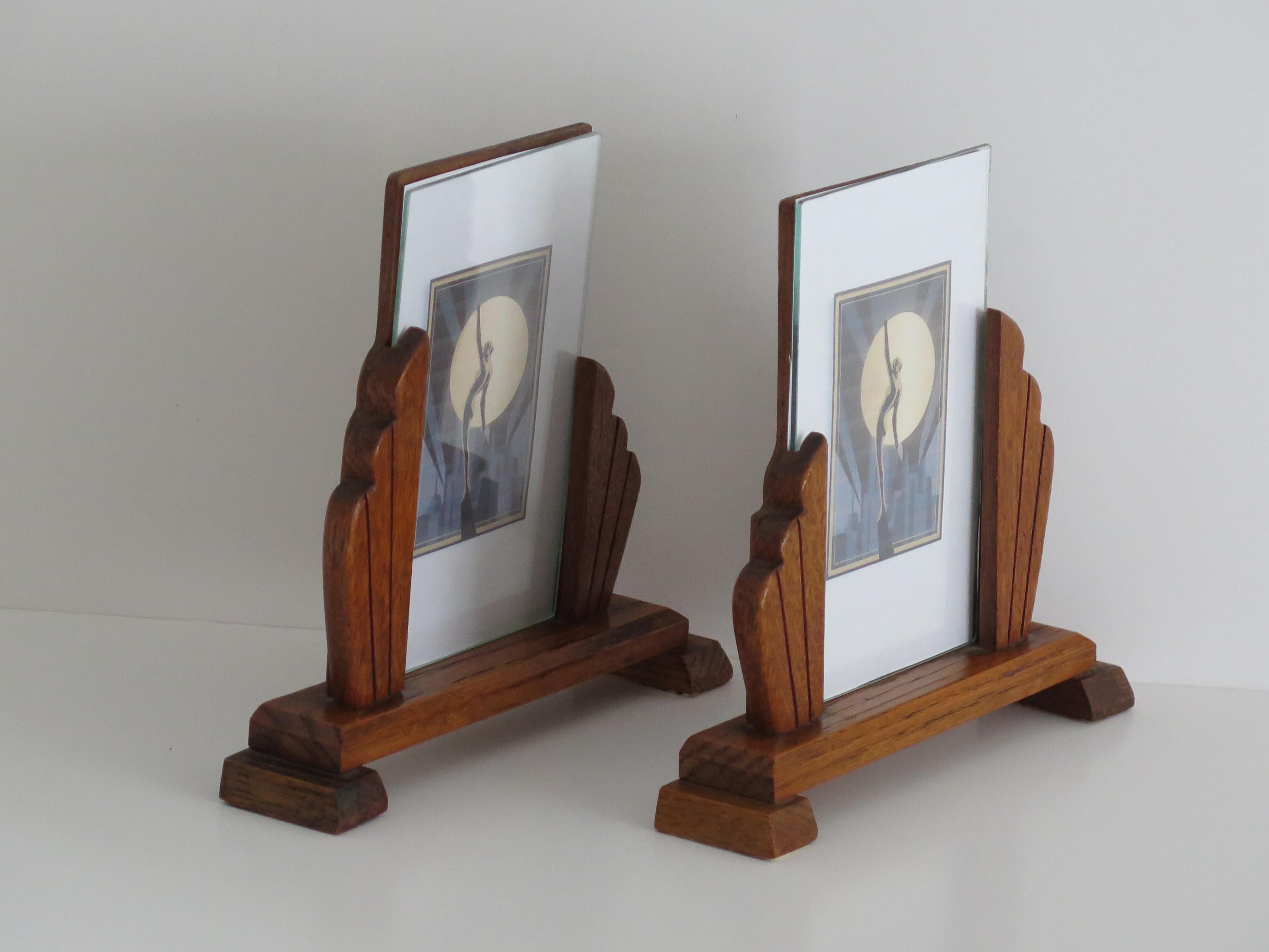 Hand-Crafted Art Deco PAIR of Period Photo Frames Handmade in Oak with Fan Sides, circa 1930 For Sale