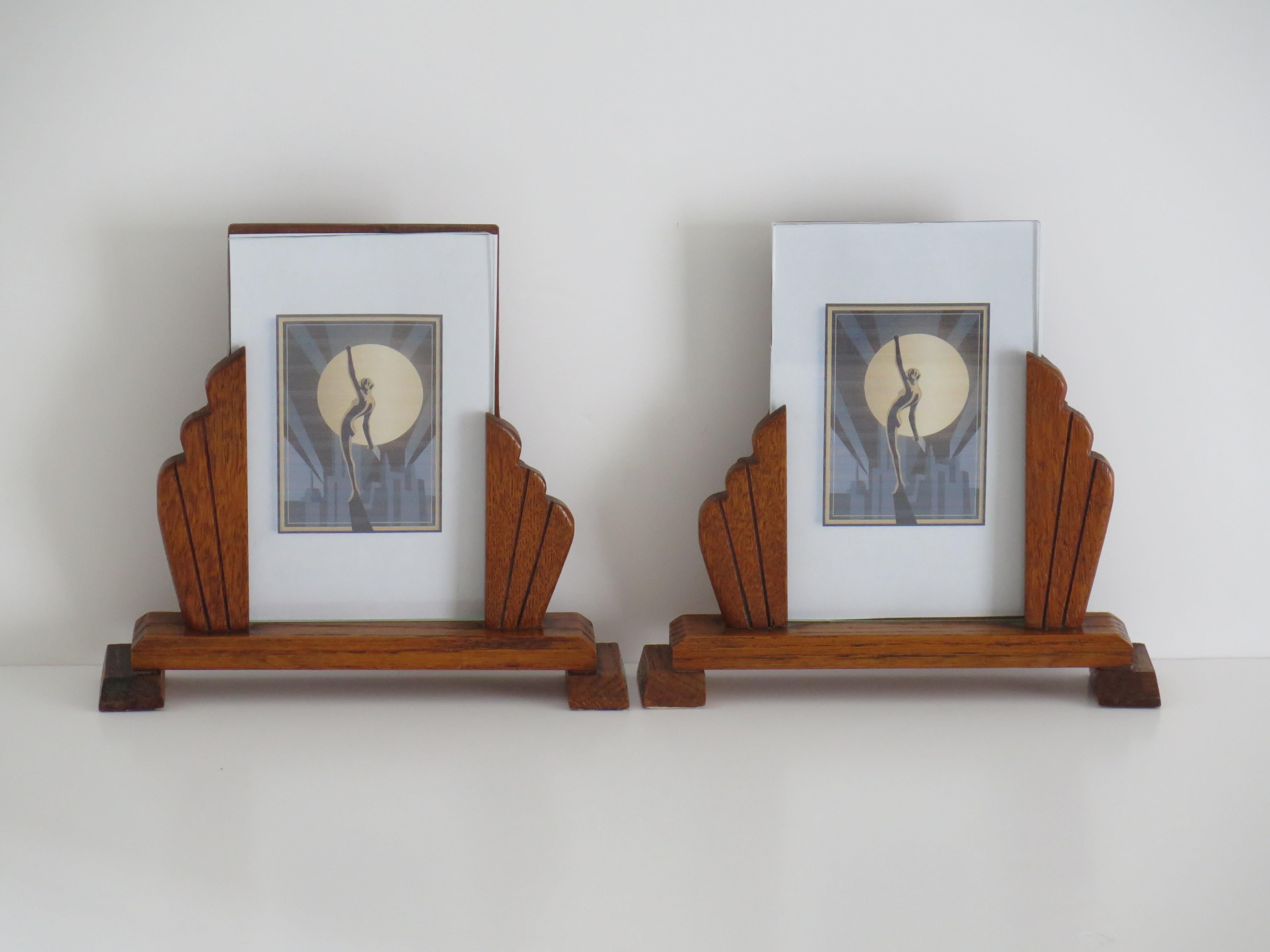 Art Deco PAIR of Period Photo Frames Handmade in Oak with Fan Sides, circa 1930 For Sale 2