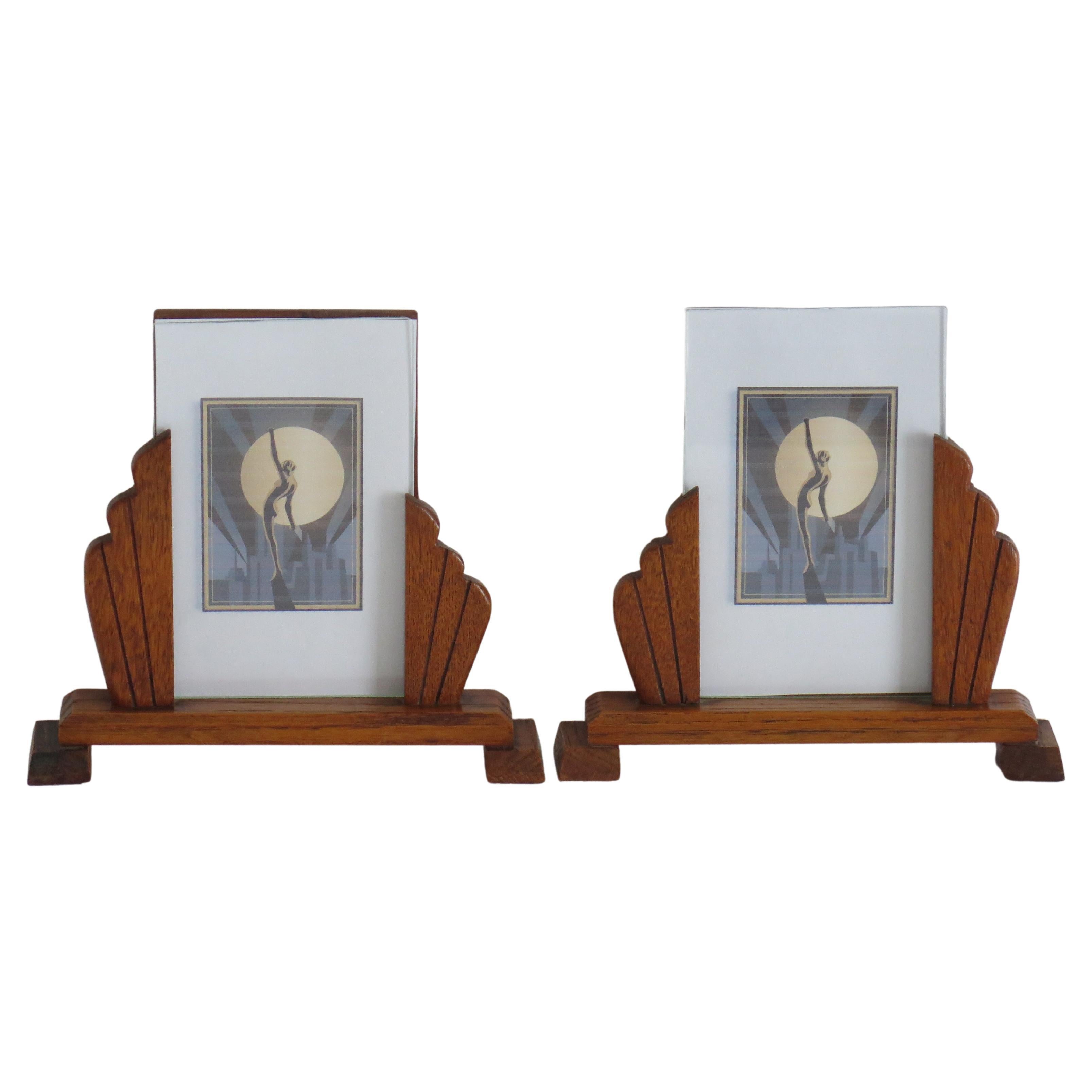 Art Deco PAIR of Period Photo Frames Handmade in Oak with Fan Sides, circa 1930 For Sale