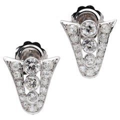 Art Deco Pair of Platinum Earrings Set with 2.26 Cts. Old Cut Diamonds