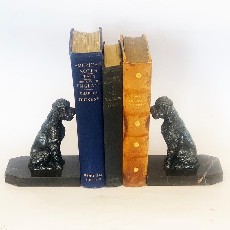French Art Deco Pair of Poodle Bookends on Marble Bases For Sale