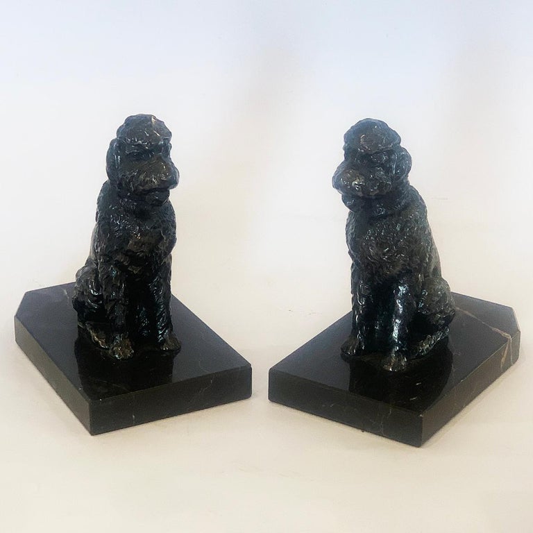 Art Deco Pair of Poodle Bookends on Marble Bases In Good Condition For Sale In Daylesford, Victoria