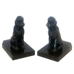 Vintage Art Deco Pair of Poodle Bookends on Marble Bases