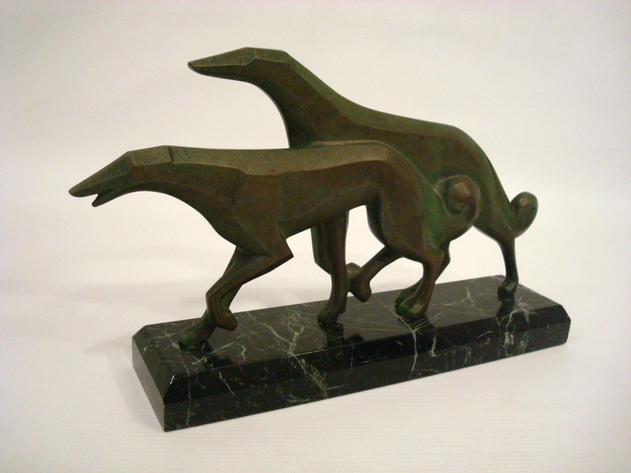 Italian Art Deco Pair of Russian Borzoi Bronze sculpture. P. Rossi Italy 1950´s For Sale