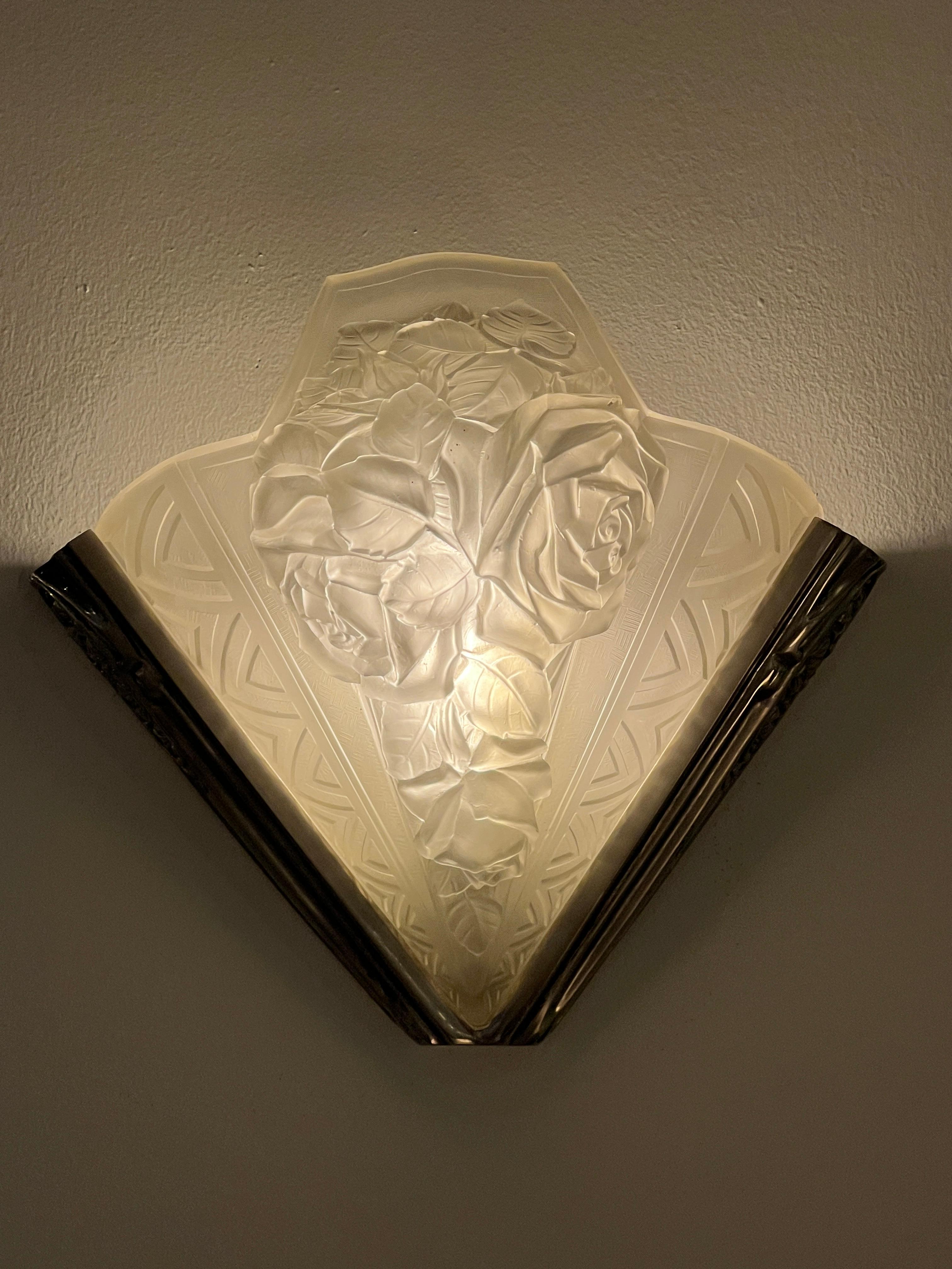 French Art Deco Pair of Sconces by Verdun For Sale