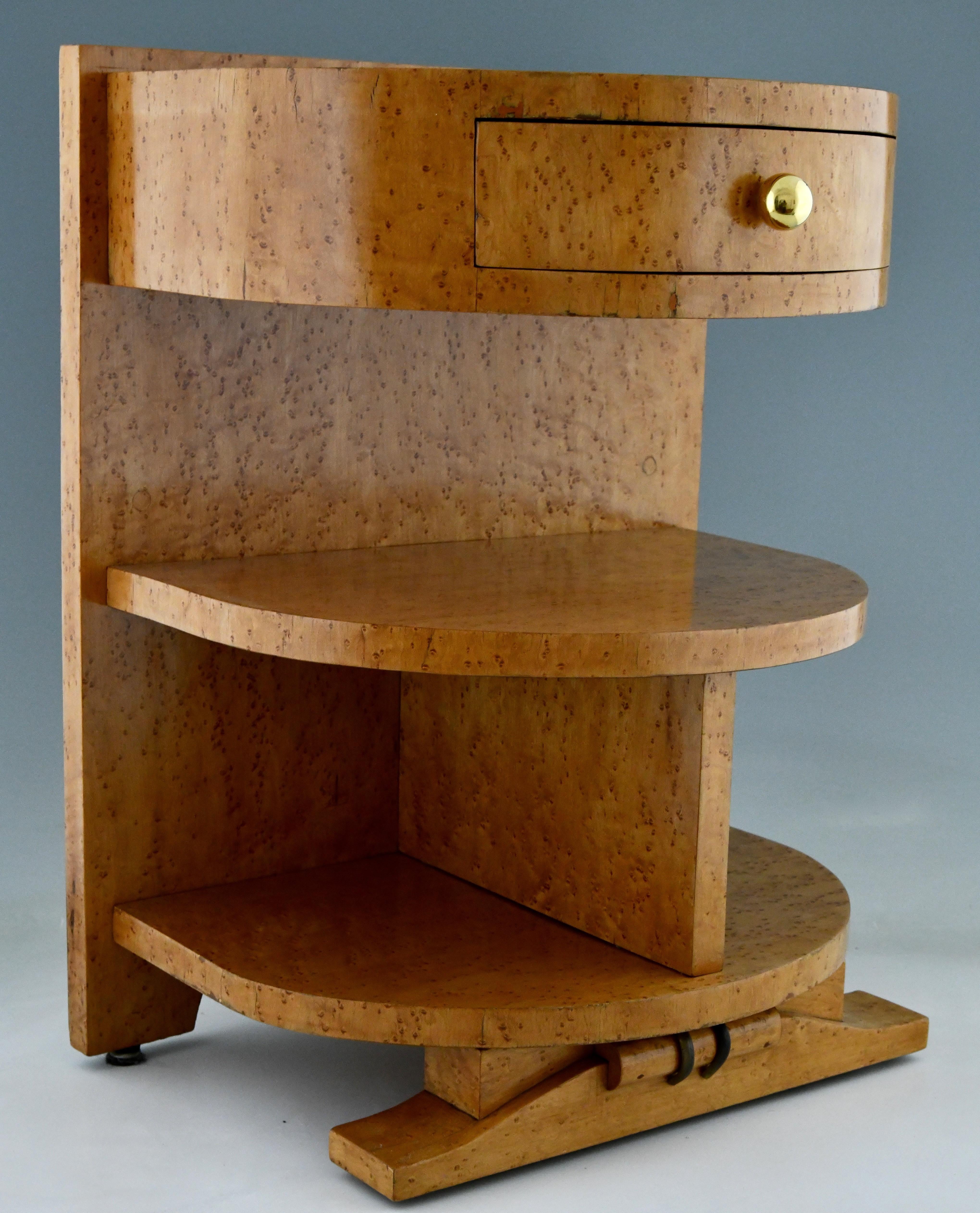 French Art Deco Pair of Semi Circle Bedside Tables Birdseye Maple Wood, France, 1930