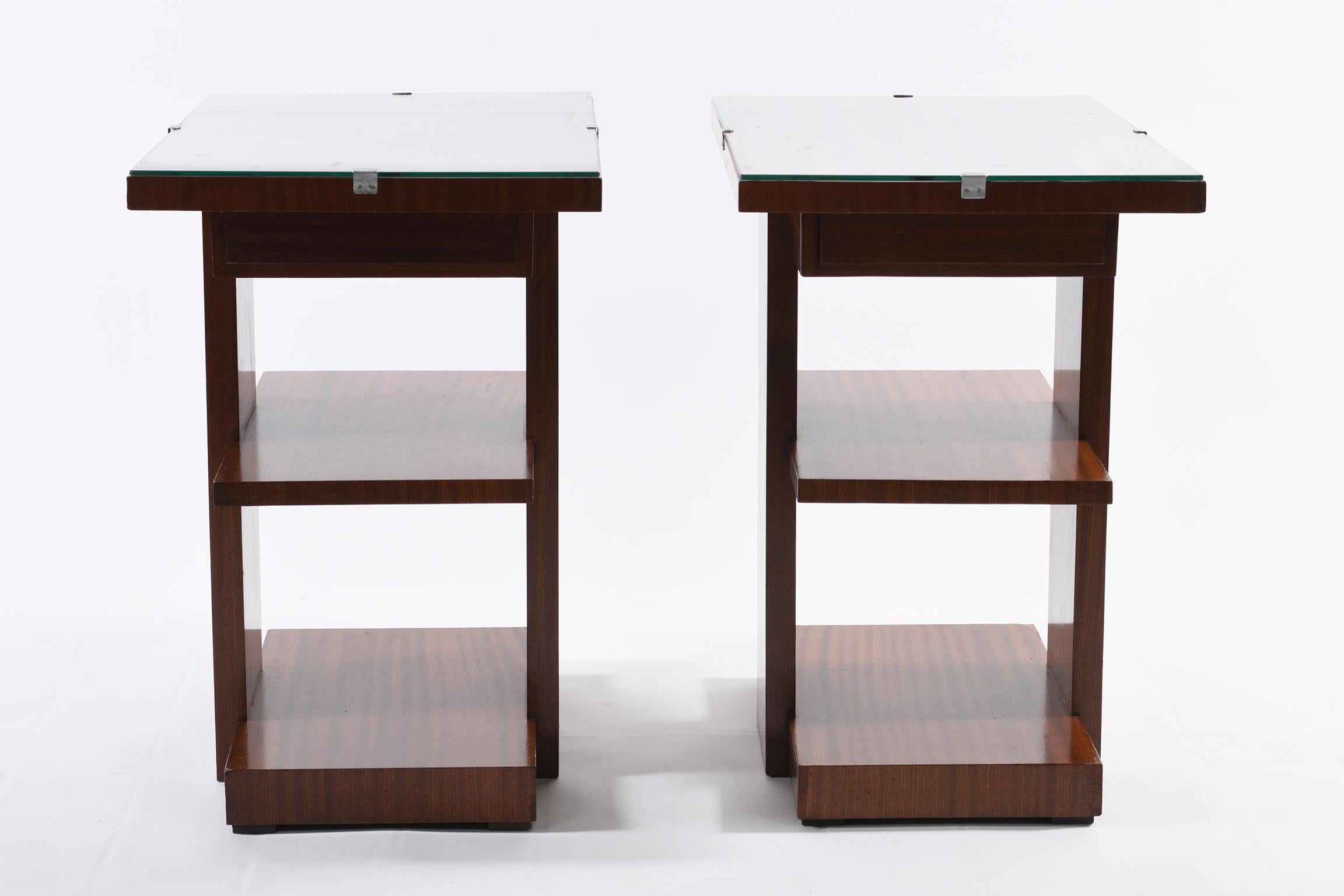 Art Deco Pair of Side Table or Nightstands with a Drawer and Shelves 2