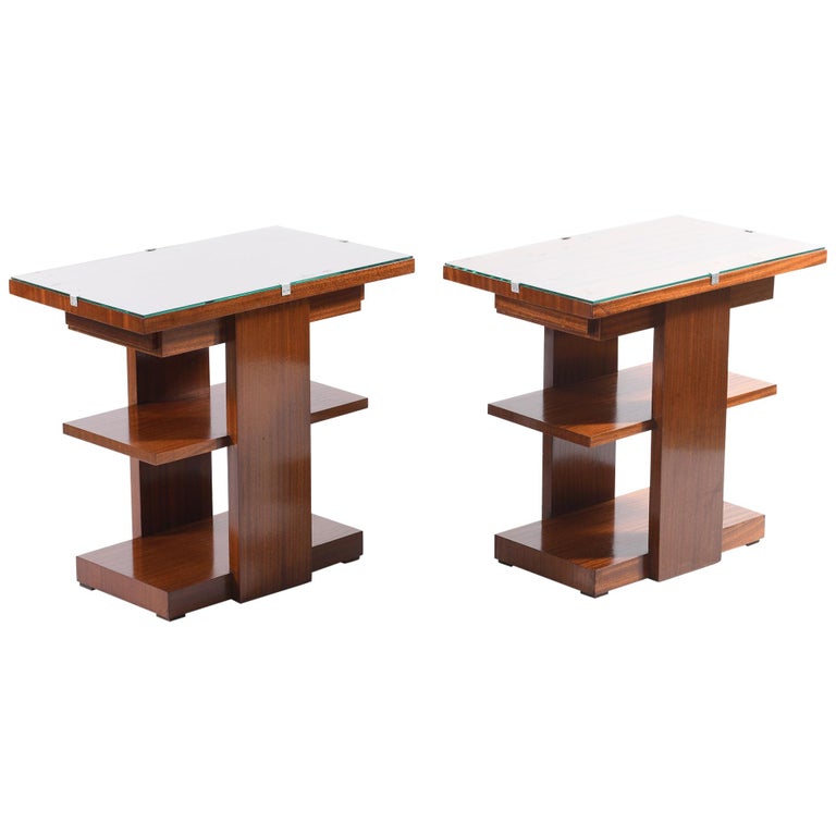 Art Deco Pair of Side Table or Nightstands with a Drawer and Shelves at ...
