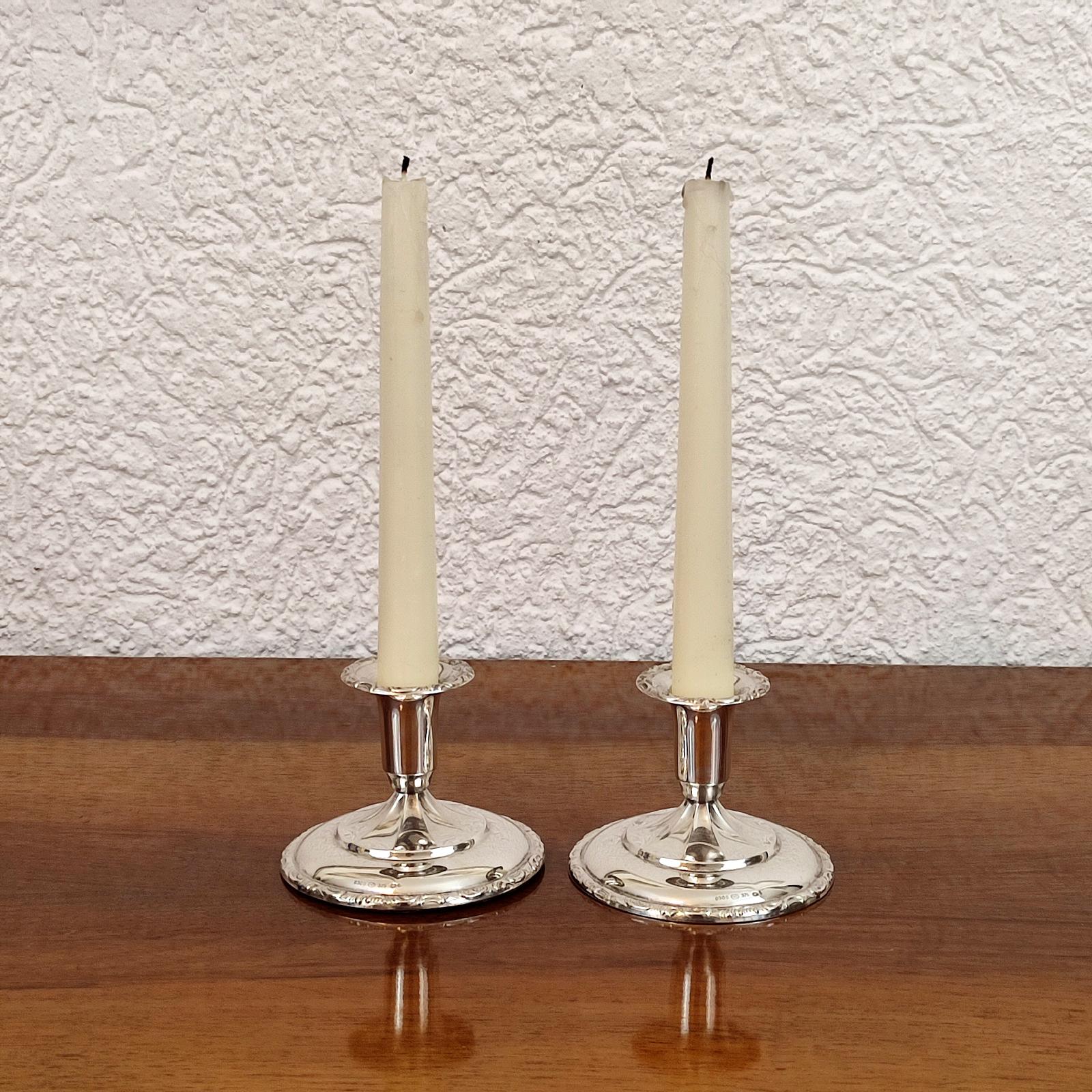 Norwegian Art Deco Pair of Silver Candlesticks, Norway, 1920s