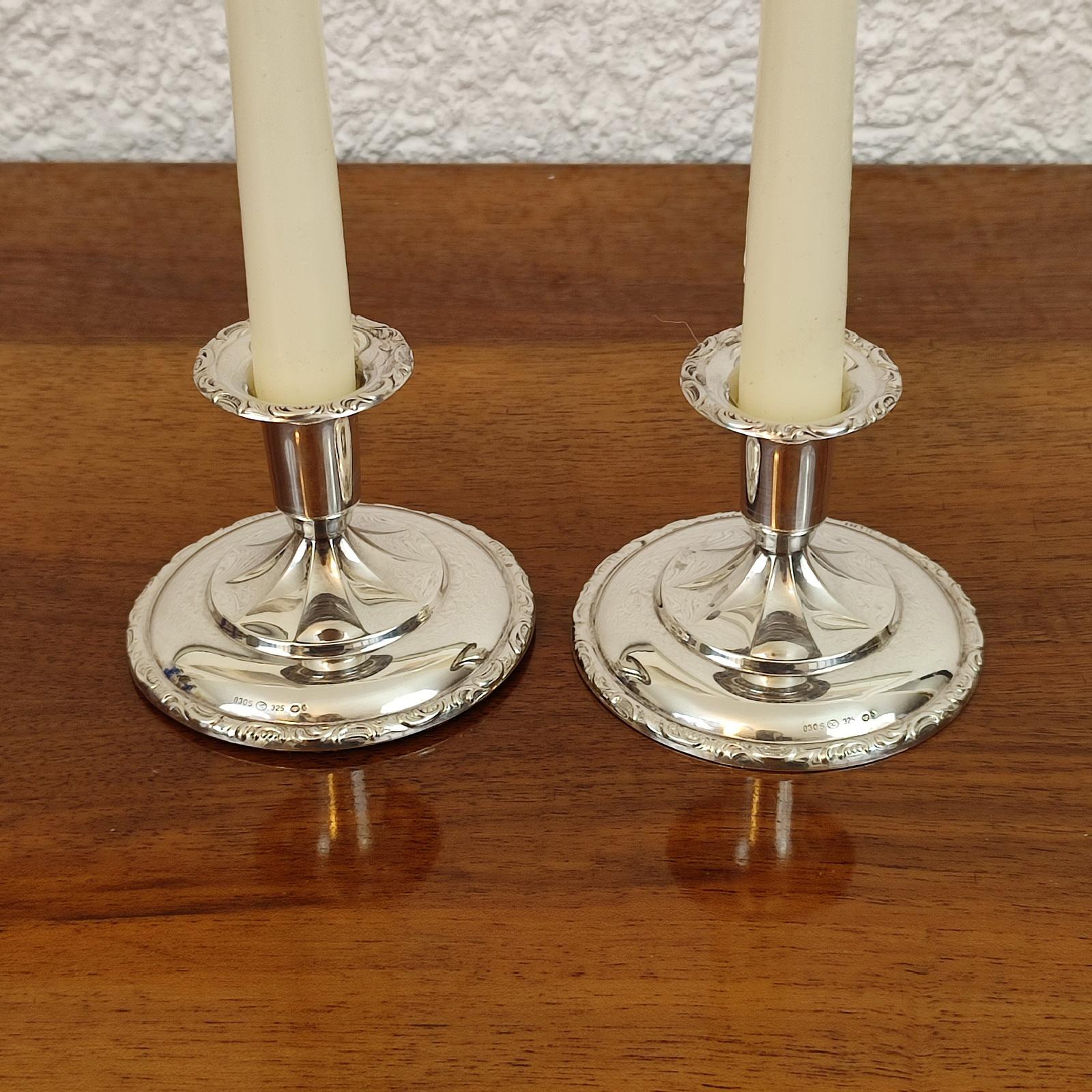 Early 20th Century Art Deco Pair of Silver Candlesticks, Norway, 1920s