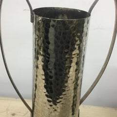 Art Deco Pair of Silver Plate and Green Glass English Vases, circa 1930