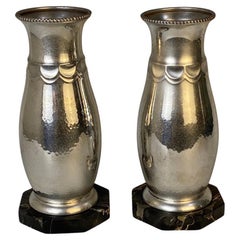 Vintage Art Deco Pair of Silver Plated and Portoro Marble Bases