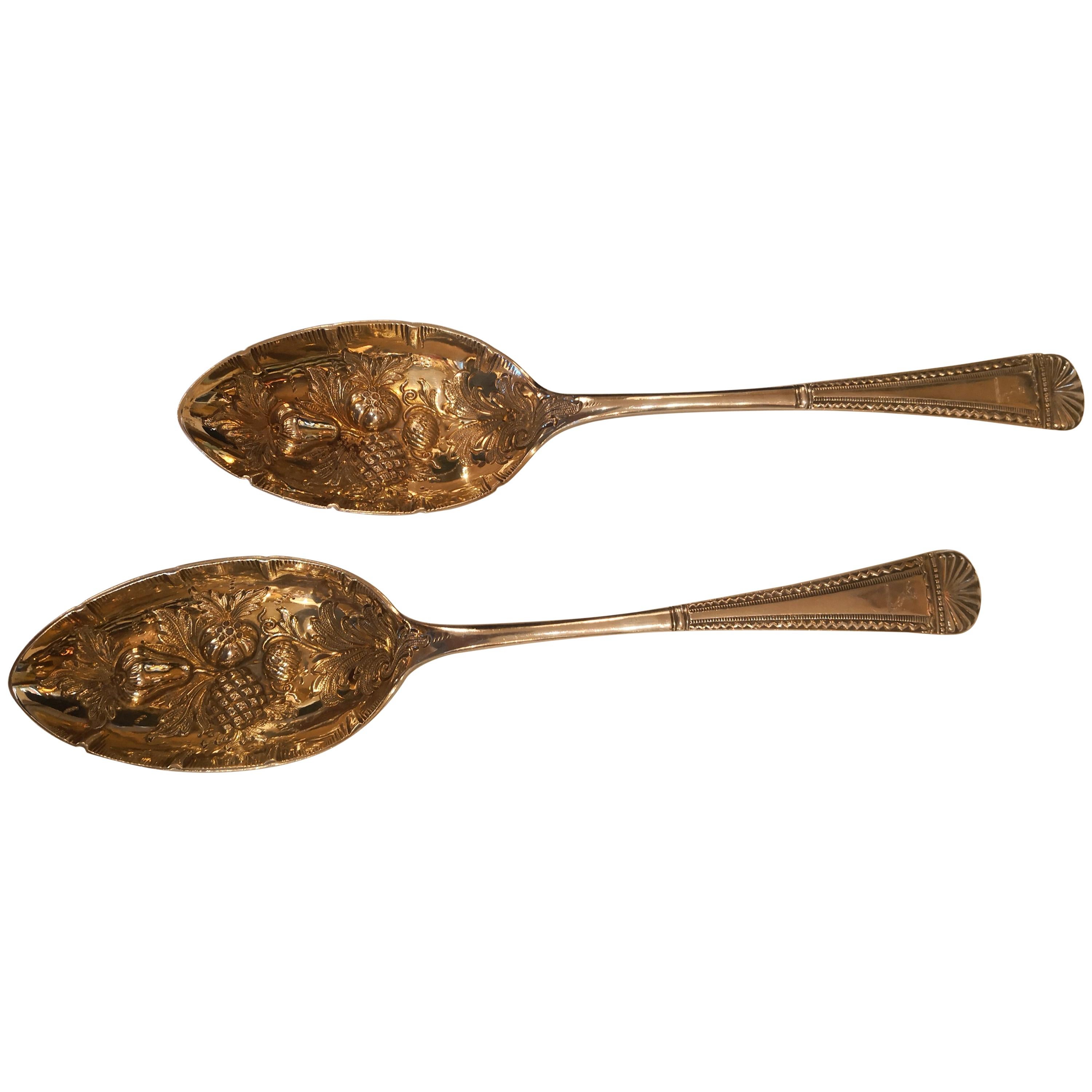 Art Deco Pair of Silver Strawberry Spoons England