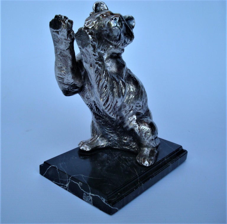 Art Deco Pair of Silvered Metal Playing Bears Bookends, France, 1920's For Sale 5