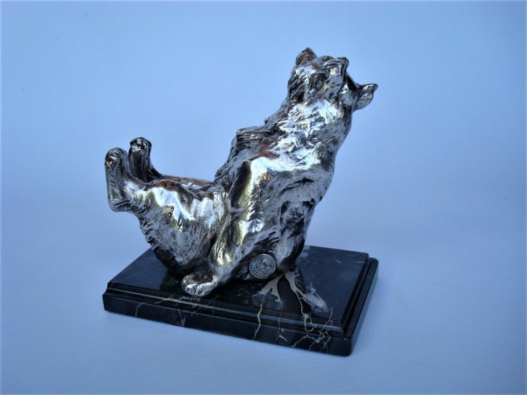 Art Deco Pair of Silvered Metal Playing Bears Bookends, France, 1920's For Sale 2
