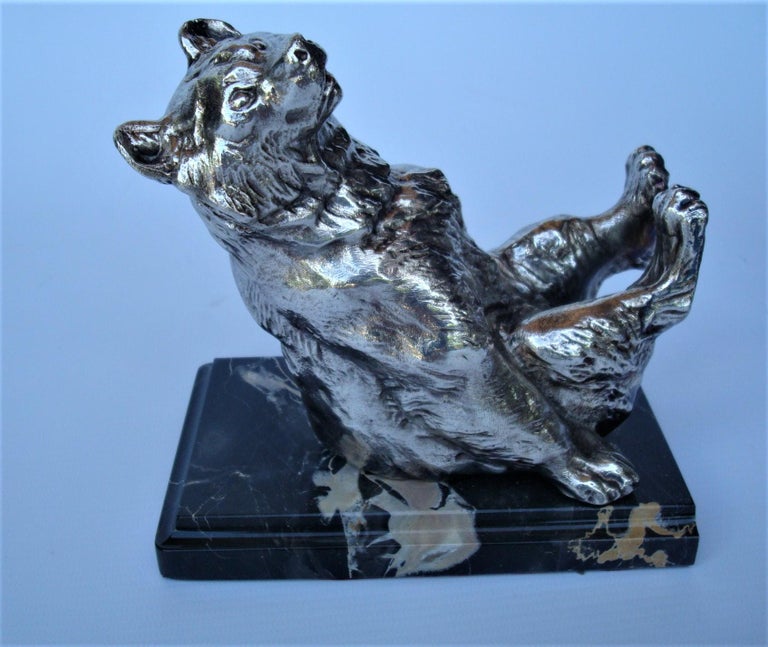 Art Deco Pair of Silvered Metal Playing Bears Bookends, France, 1920's For Sale 4