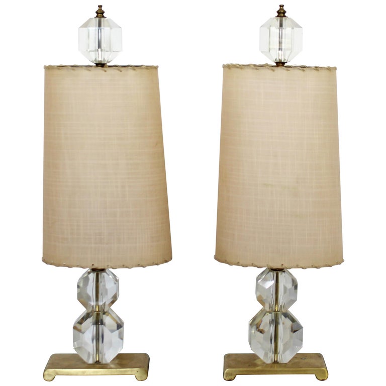 Art Deco Pair of Small Glass Table Lamps with Original Finials and