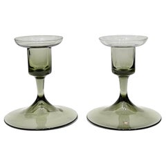 Art Deco Pair of Smokey Glass Candle Holders Design Simon Gate, Orrefors, 1920s