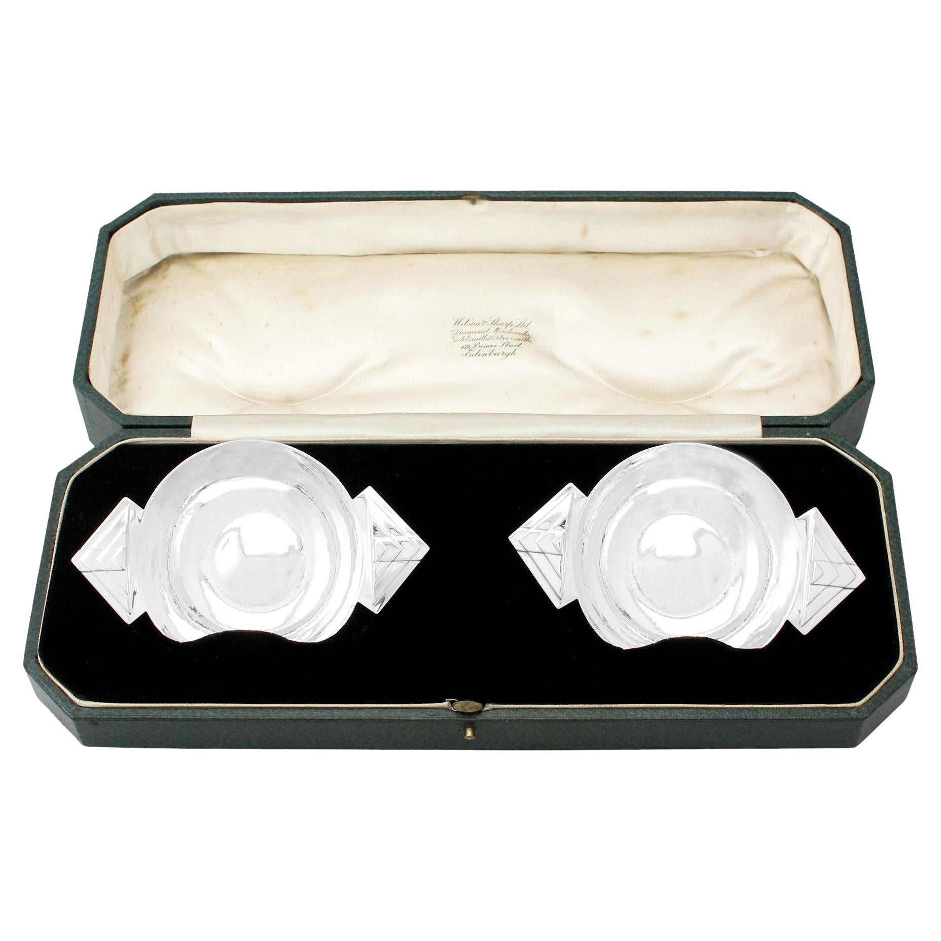 Coppia di piatti da bon bon in argento Sterling in stile Art Deco in vendita