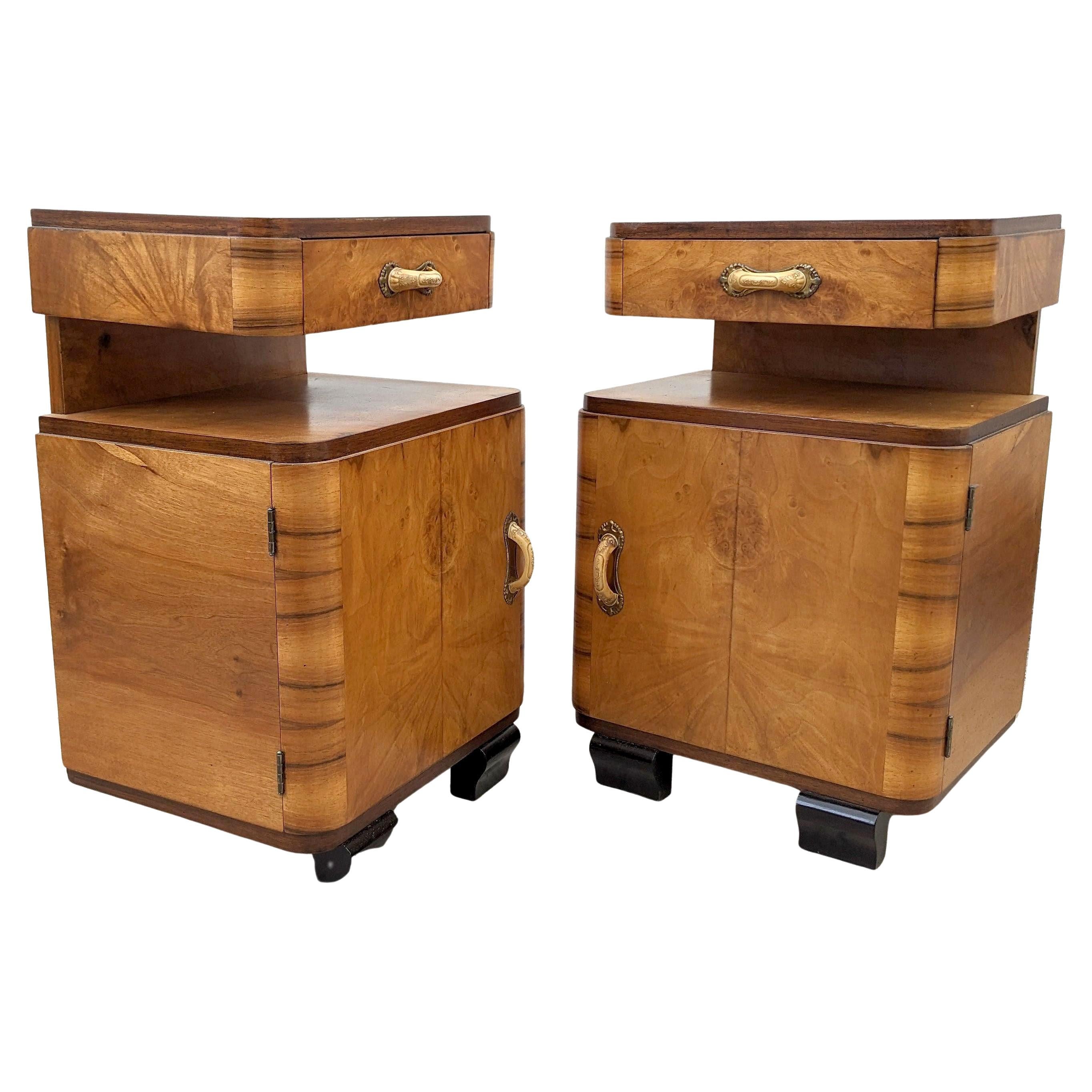 Art Deco Pair of Stylish Blonde Bedside Cabinets, Nightstands, Italian, c1930 2