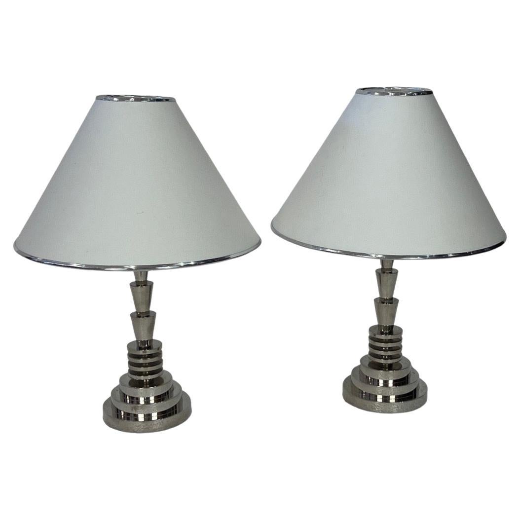 Art Deco Pair of Table Lamps by George Halais