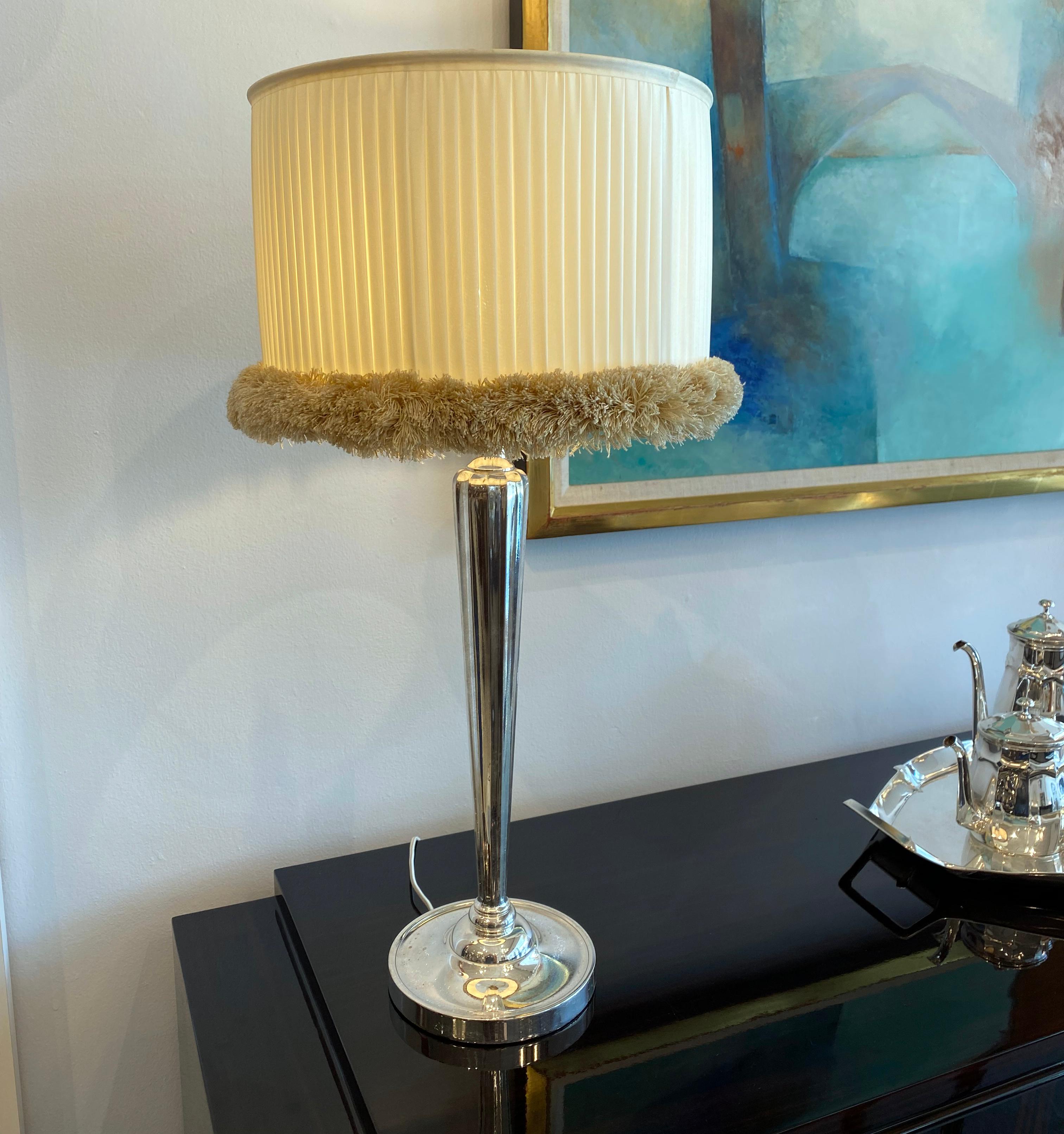 Silver Plate Art Deco Pair of Table Lamps in the style of Ruhlmann For Sale